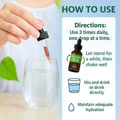 Neonomicon Zeolite Detox usage guide illustration for daily spray and drops.