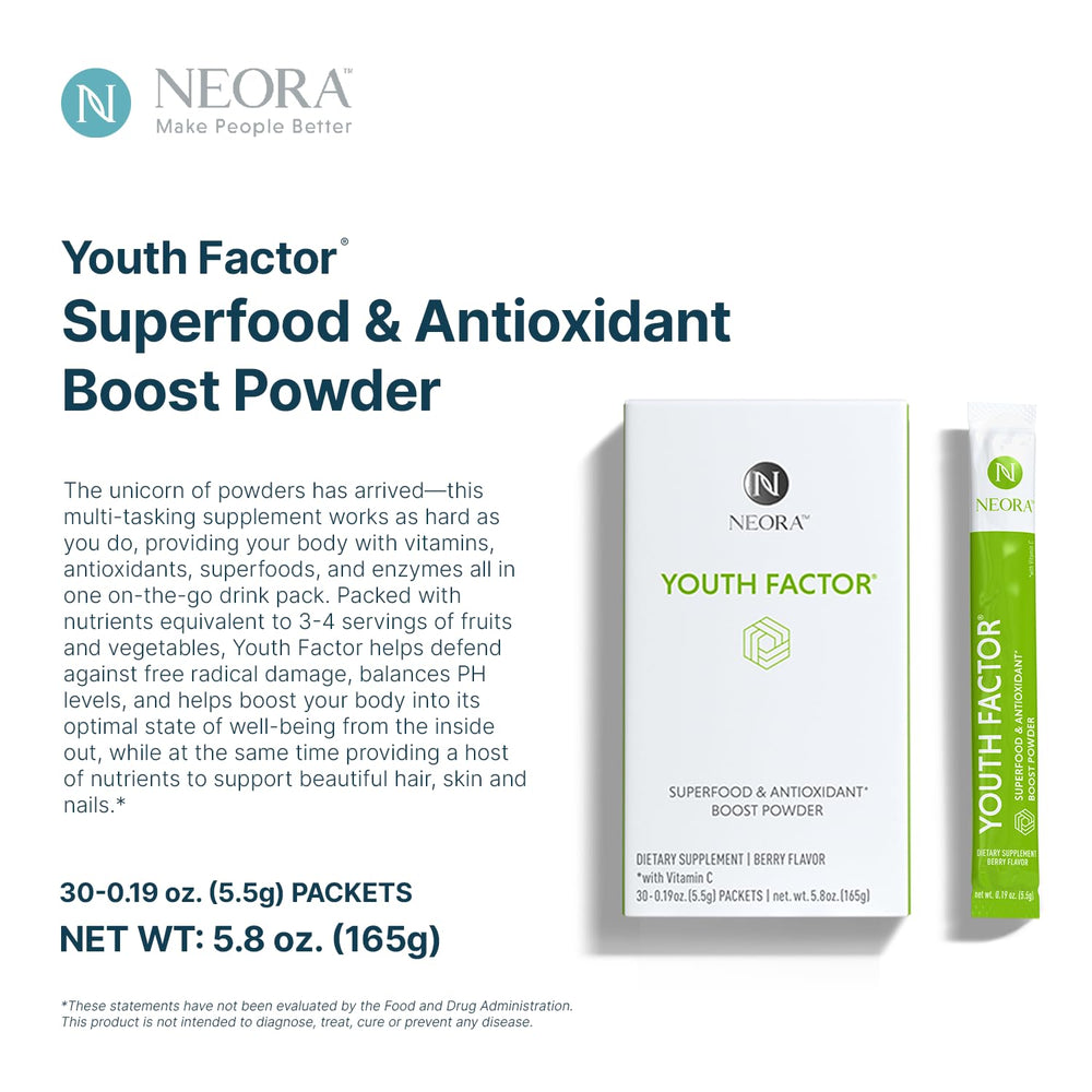 Dissolving NEORA Youth Factor in water creates a refreshing wellness drink