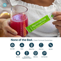 Close-up of the enzyme blend and nutrient ingredients in NEORA Youth Factor