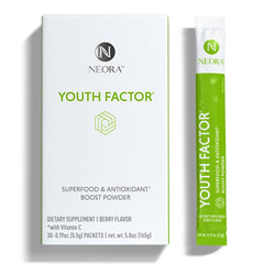 NEORA Youth Factor packaging front showing convenient daily nutrition packets