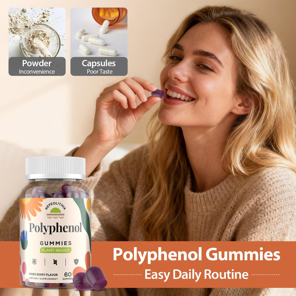 Nepeolithia Polyphenol Gummies diet-friendly option, plant-based and nut-free.
