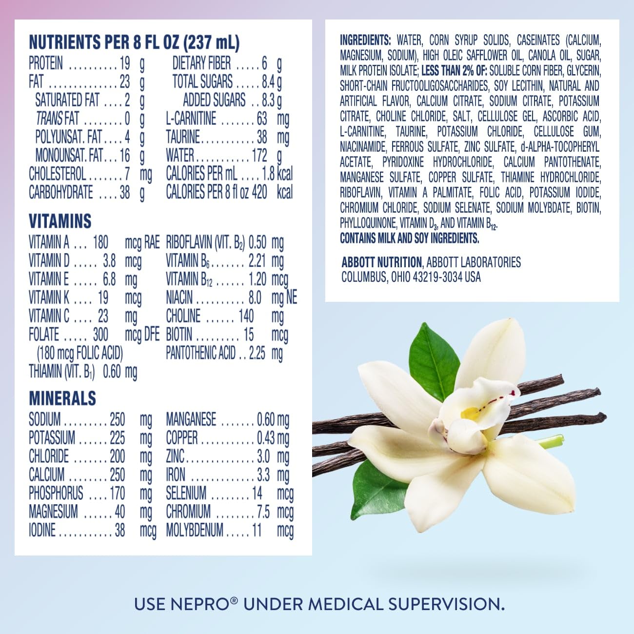 Nepro carbsteady closeup of label shows balanced carbs for steady energy