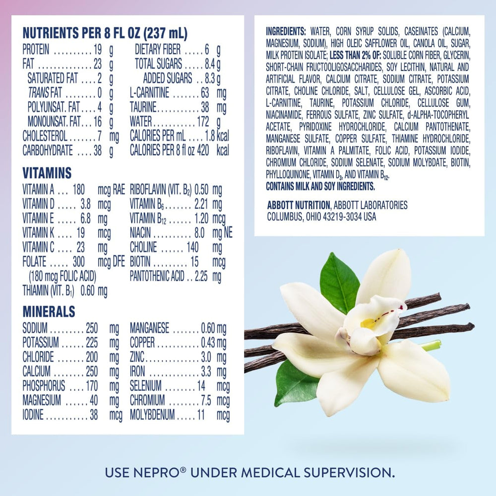 Nepro carbsteady closeup of label shows balanced carbs for steady energy