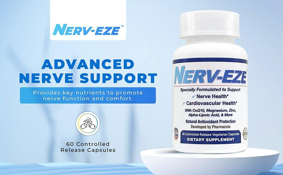Nerv-Eze ingredients panel featuring zinc and magnesium for nerve function