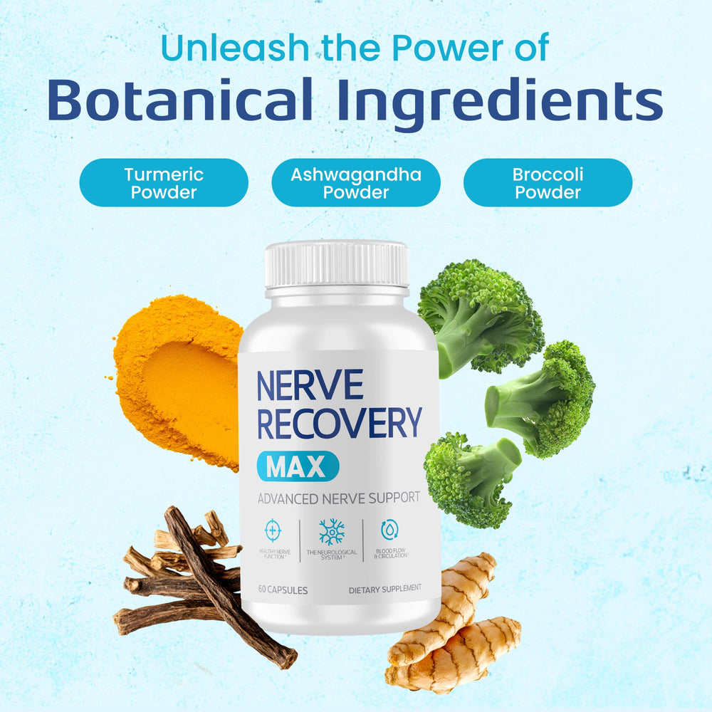 Nerve Recovery Max with Ashwagandha and Alpha Lipoic Acid for adaptogenic support and energy.