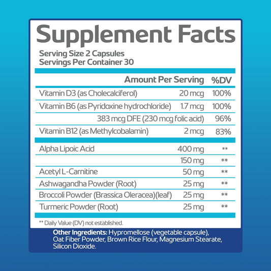 Nerve Recovery Max bottle back label with supplement details for informed use.