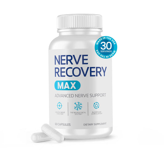 Nerve Recovery Max bottle front view for everyday nerve support and easy dosing.