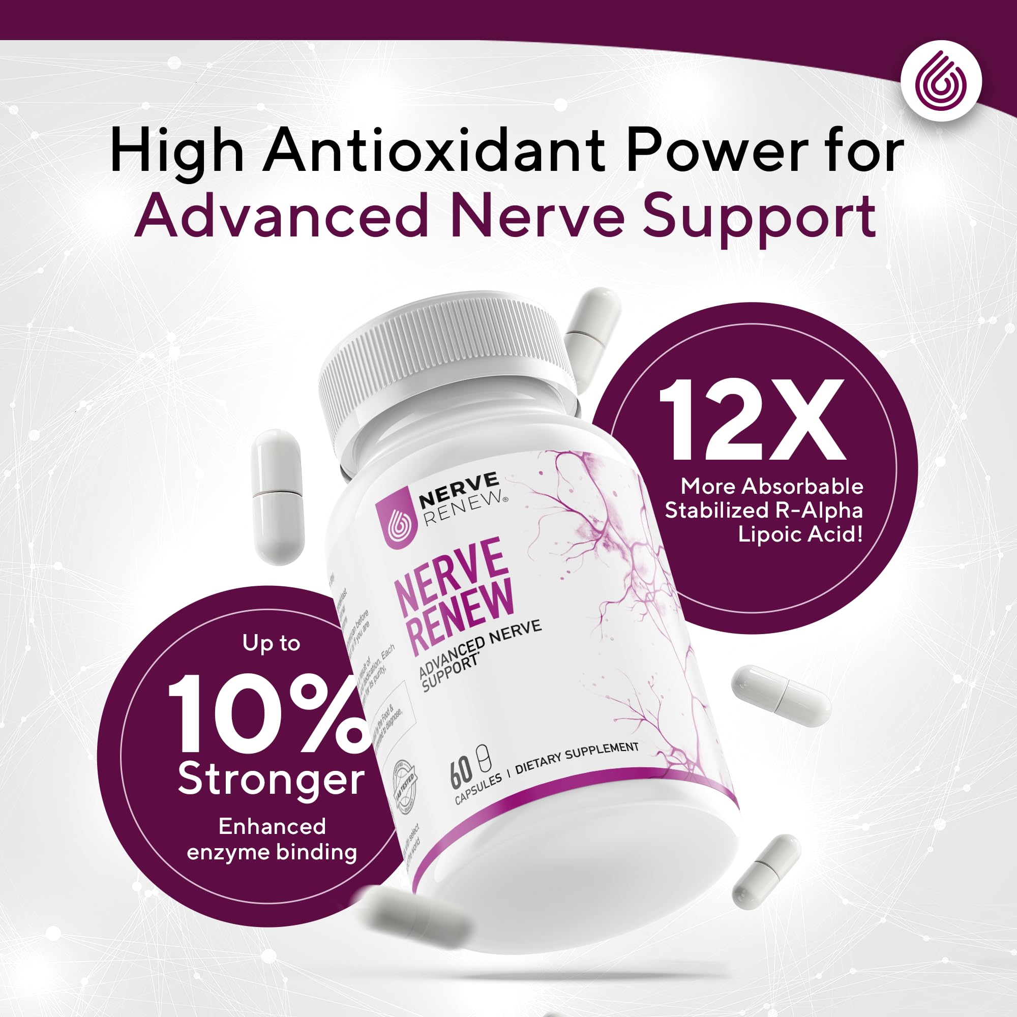 NERVE RENEW ingredients panel underscores nutrient blend.