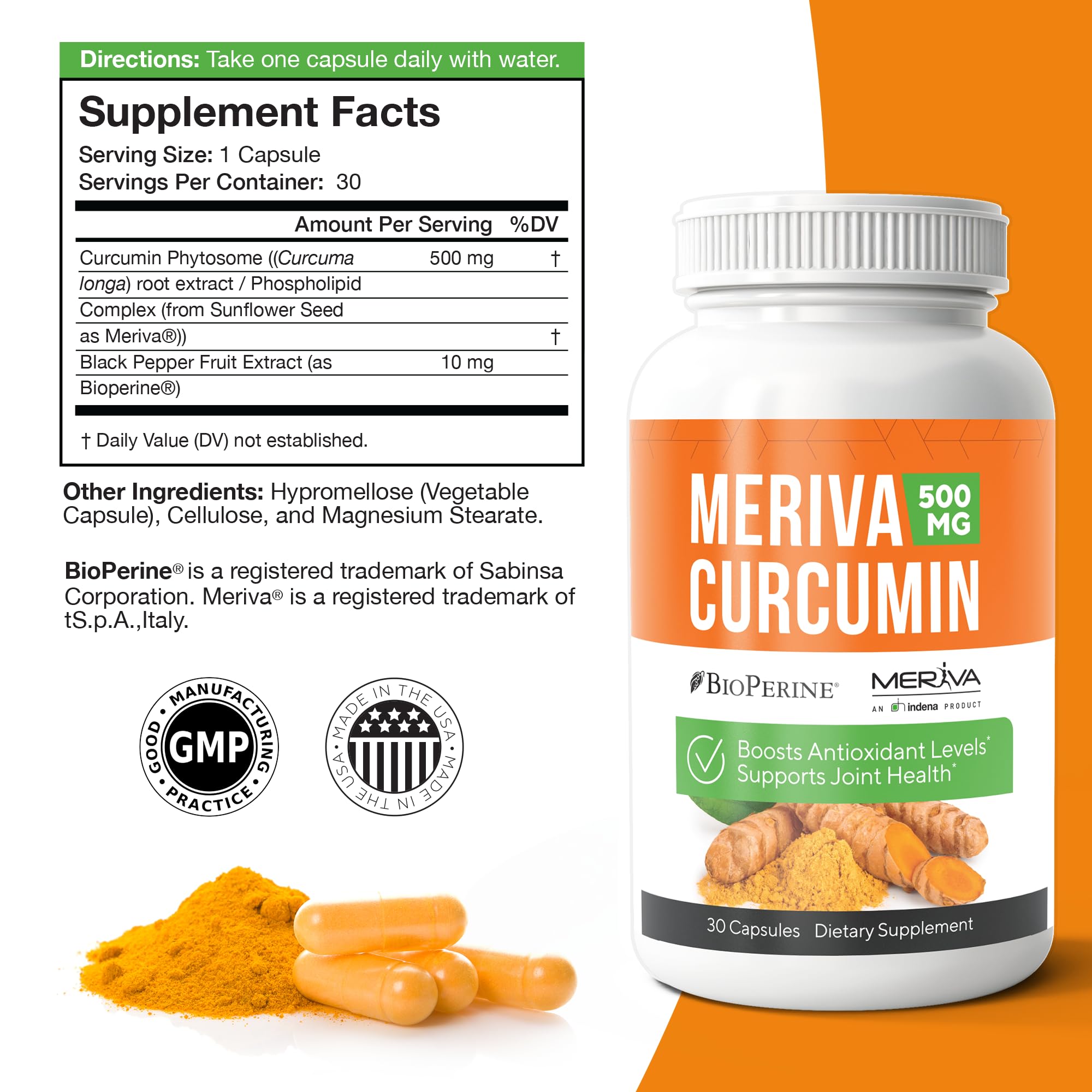 NERVE RENEW Meriva Curcumin capsules close-up for gentle absorption.