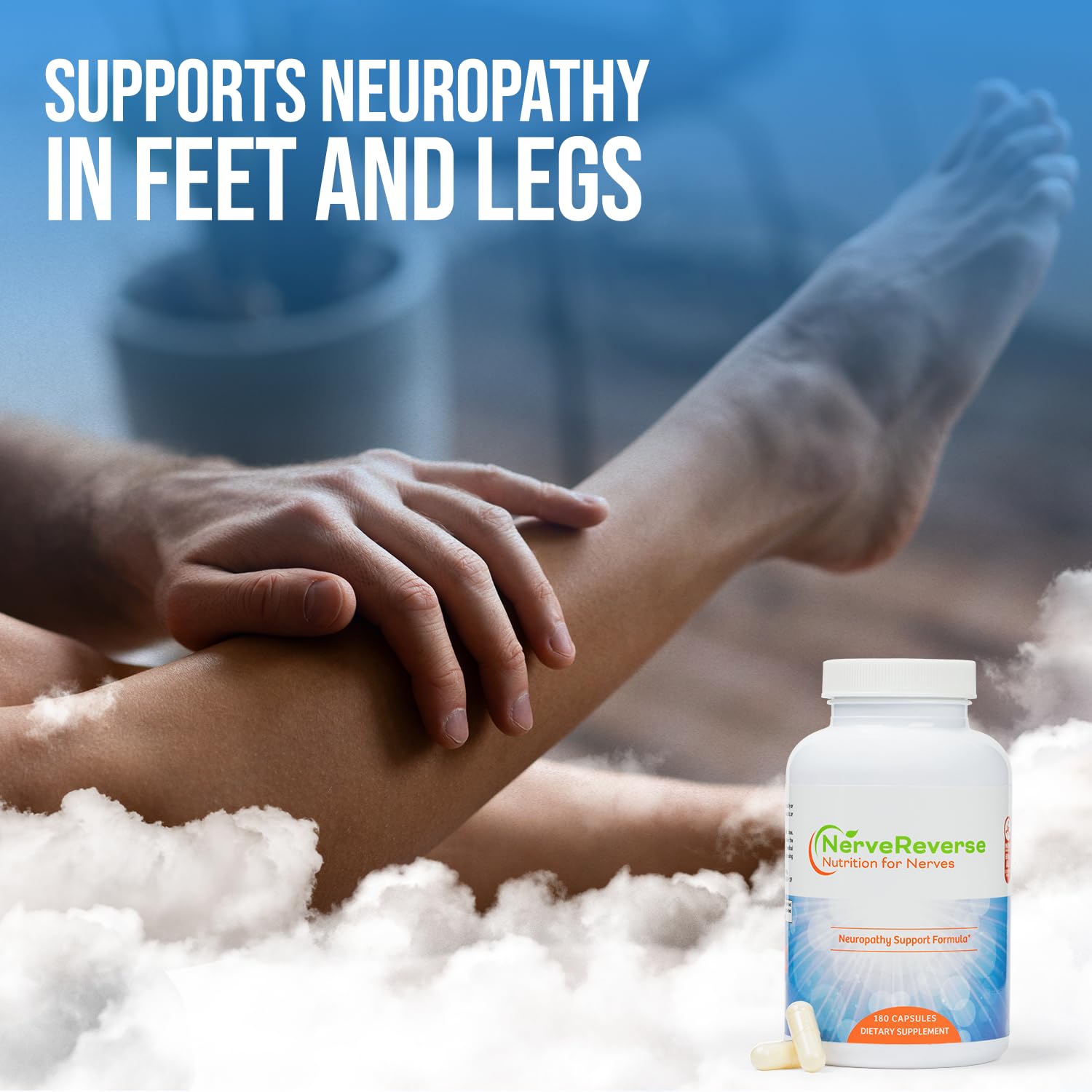 NerveReverse capsules close-up highlights easy-to-swallow vegan capsules for energy support.