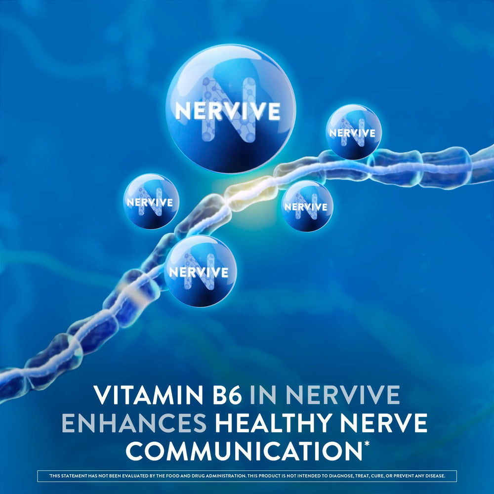 Nervive Nerve Health packaging back lists benefits and dosage