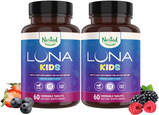 Nested Naturals Luna Kids Sleep bottle front for peaceful bedtimes.