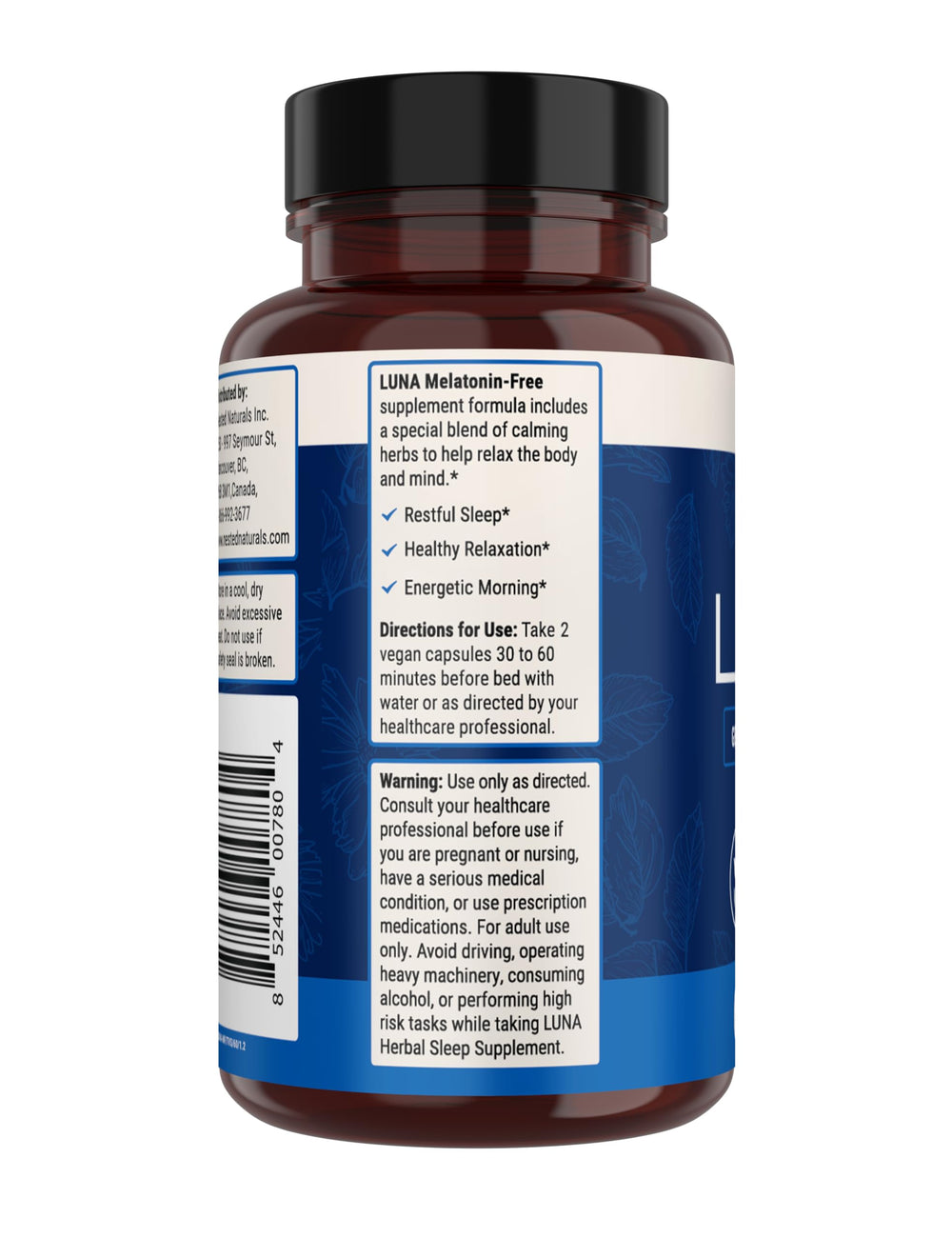 Nested Naturals Luna Melatonin-Free ingredients list on packaging.