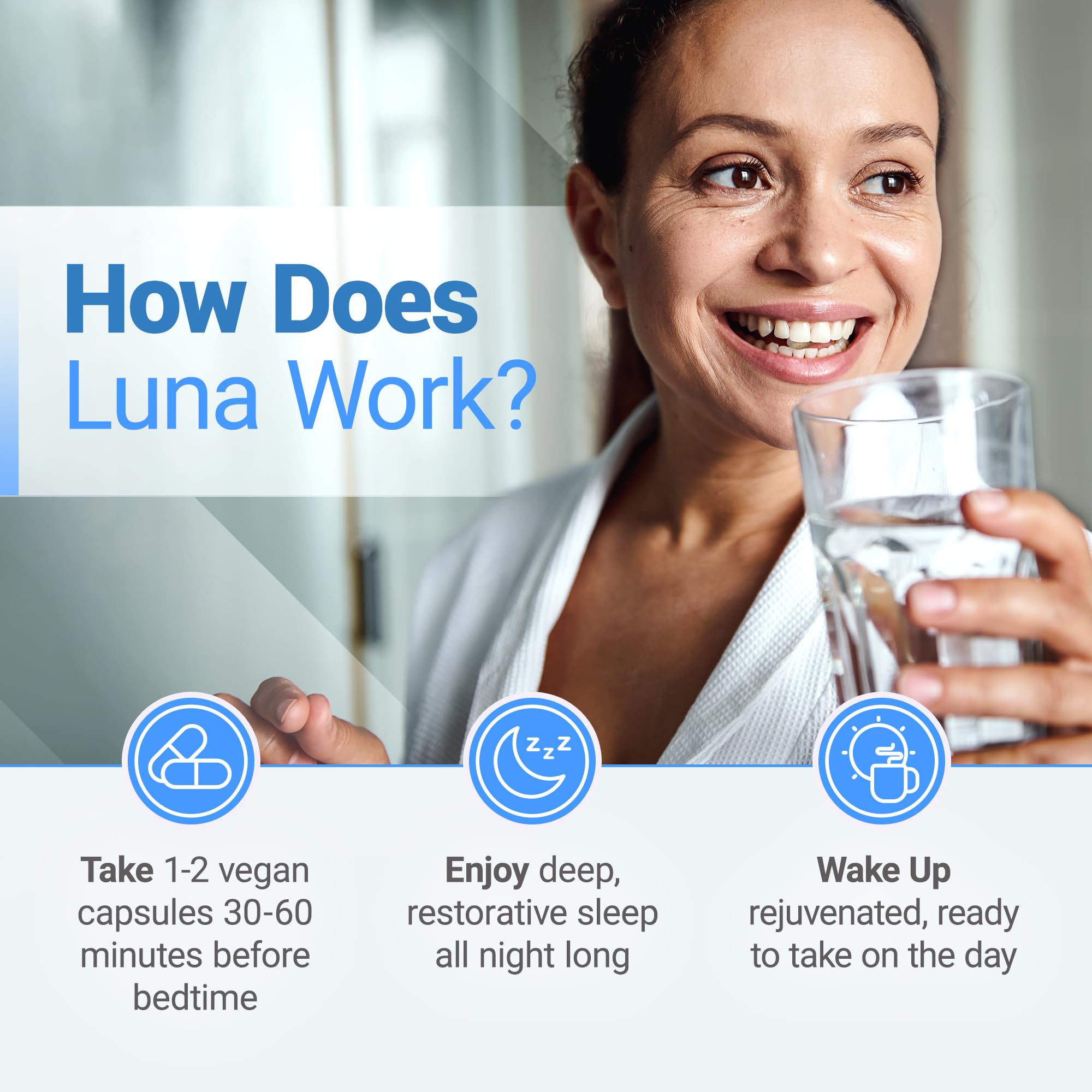 Nested Naturals Luna Melatonin-Free tablet close-up emphasizing natural sleep ingredients.