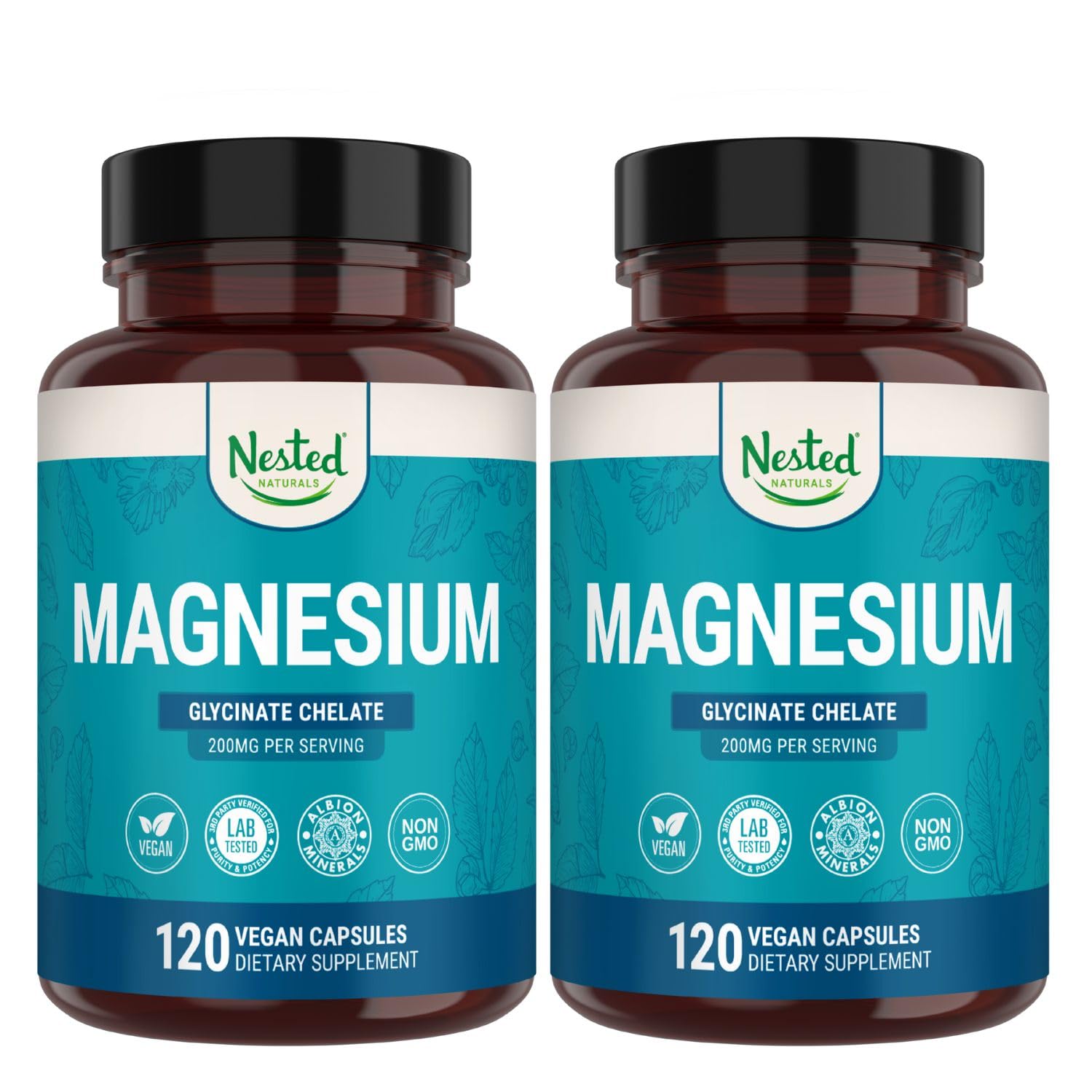 Nested Naturals Magnesium Glycinate bottle showing calm daily use and relaxation potential