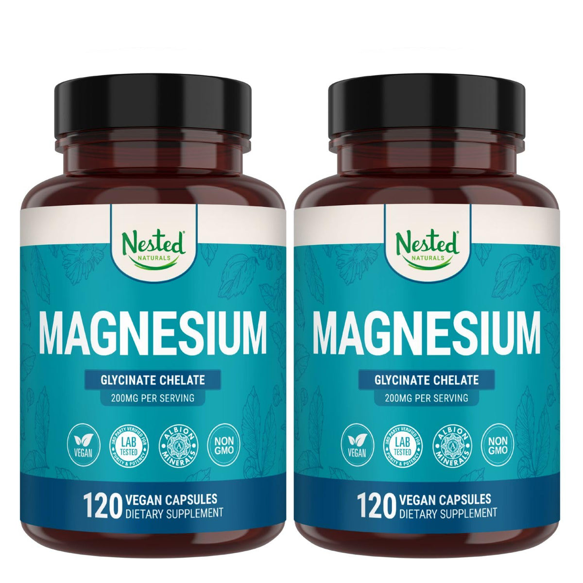 Nested Naturals Magnesium Glycinate bottle showing calm daily use and relaxation potential