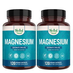Nested Naturals Magnesium Glycinate bottle showing calm daily use and relaxation potential