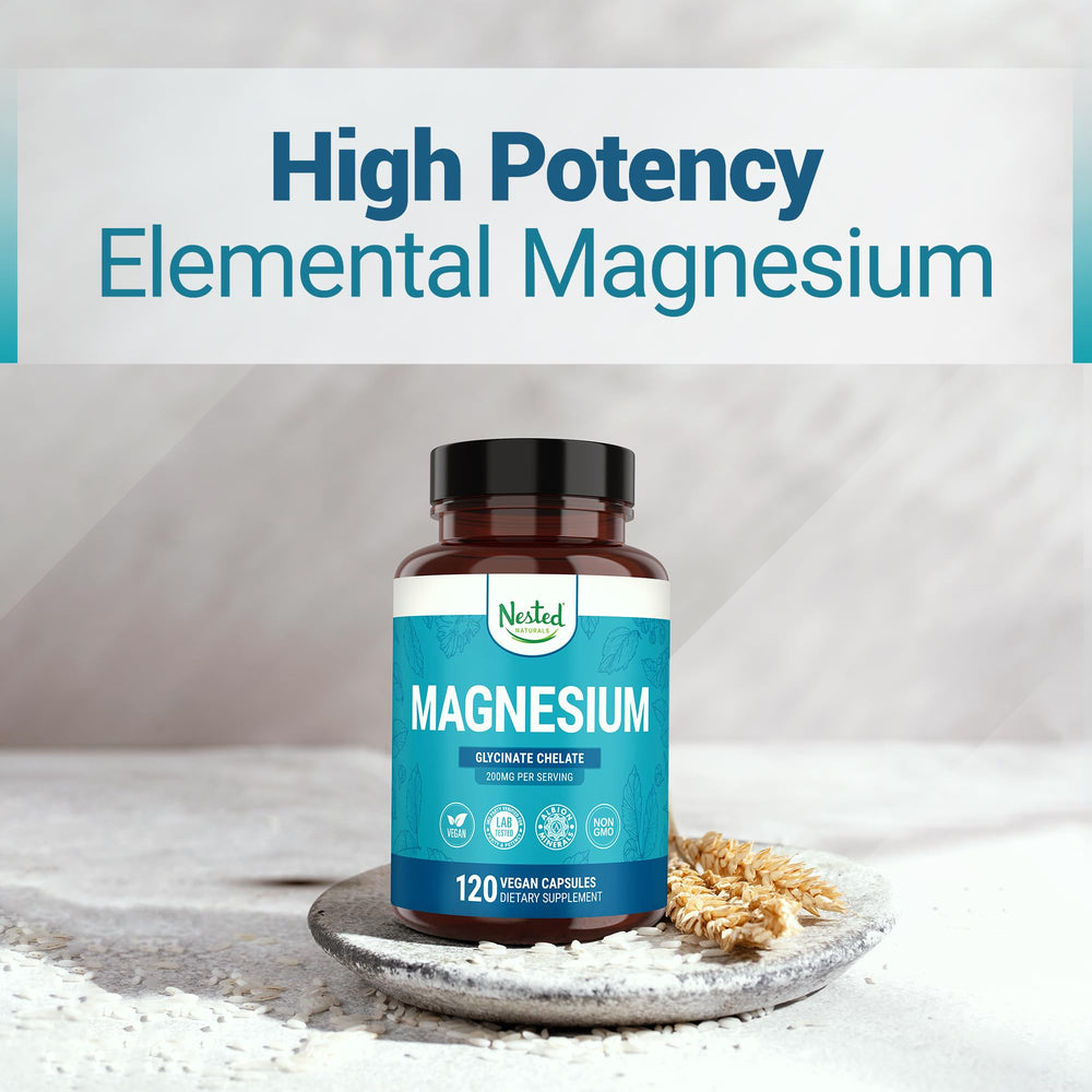 Packaging of Nested Naturals Magnesium Glycinate emphasizing vegan capsules