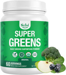 Nested Naturals Super Greens daily bottle ready for wellness support.
