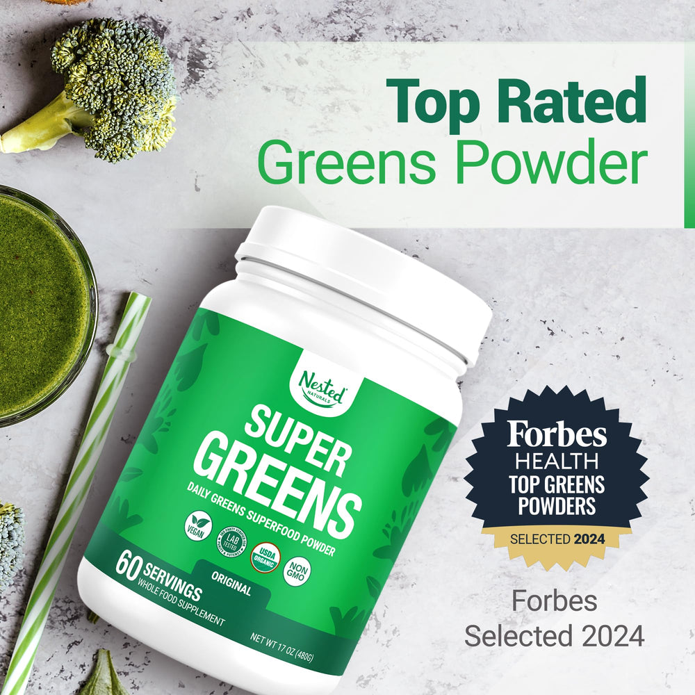 Nested Naturals Super Greens daily scoop showing easy measurement for quick use.