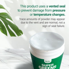 Nested Naturals Super Greens organic seal signals purity and quality.