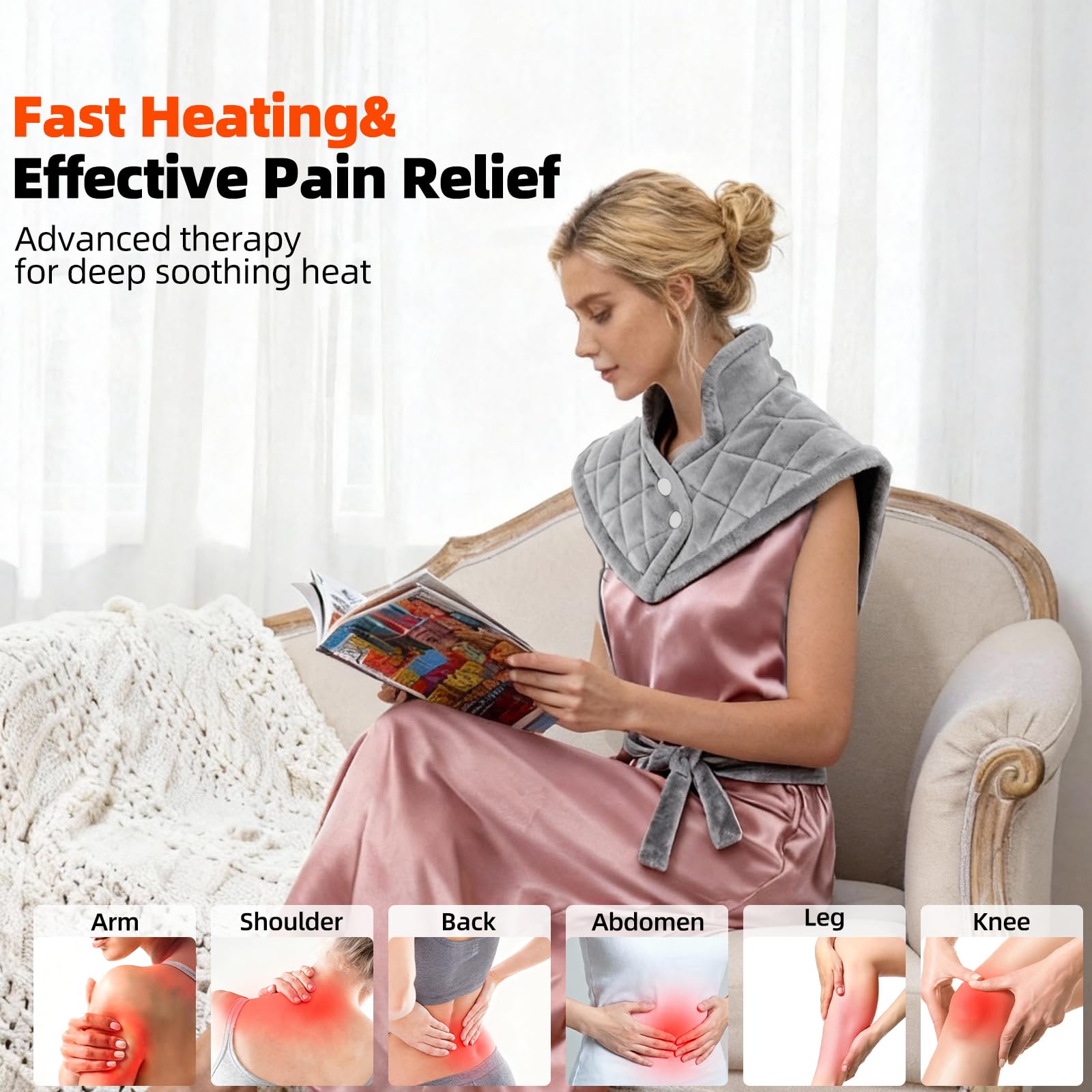 Netraty heating pad large wrap demonstrates 24x37 coverage for all-day comfort