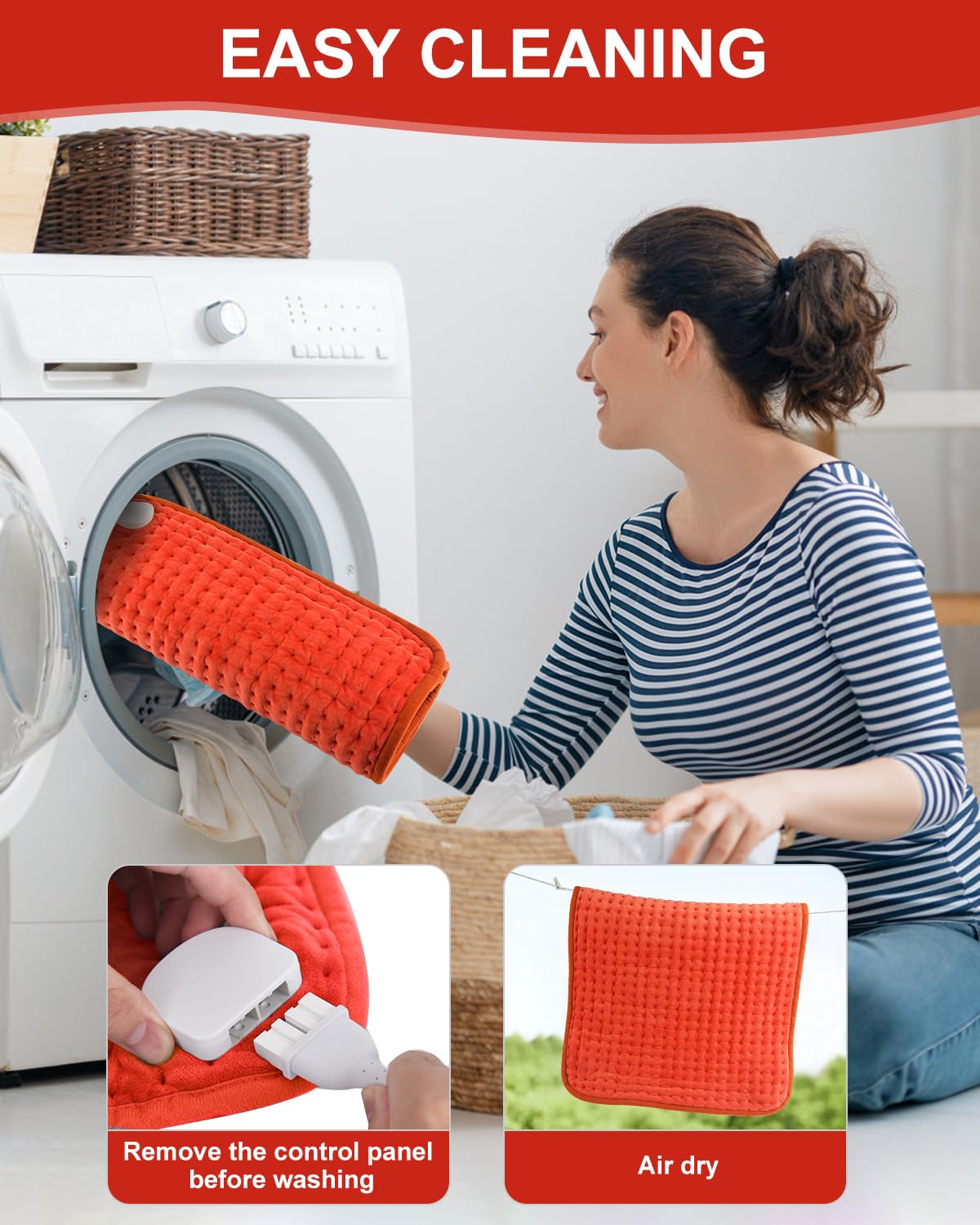 Netraty heating pad in machine washable design for easy cleaning.