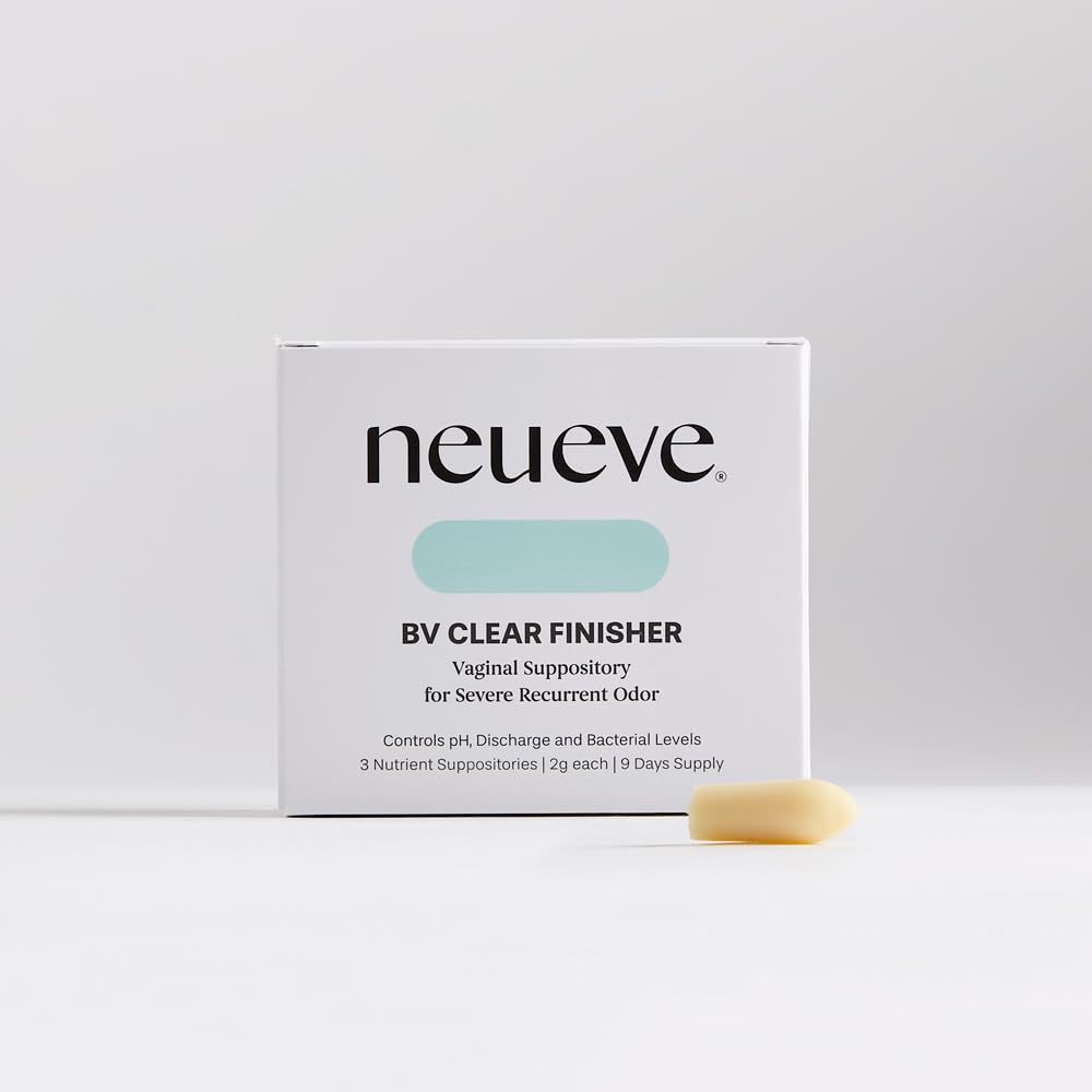 NeuEve BV Clear Finisher packaging highlighting concentrated formula for recurrent BV management