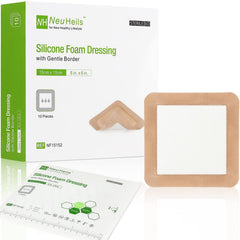 NeuHeils silicone adhesive foam dressing 6x6 box: high absorbency for exudate management.