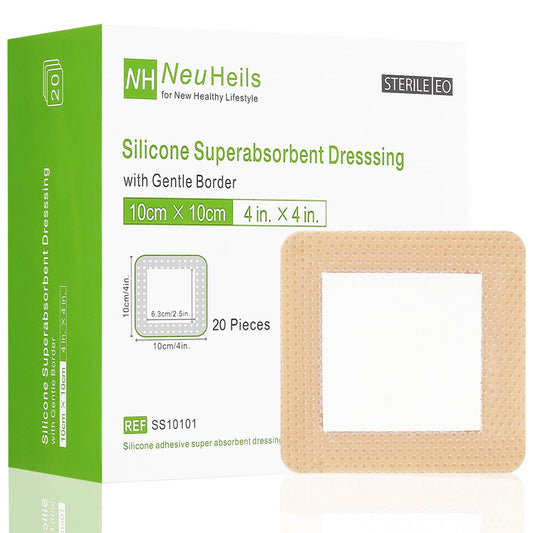 NEUHEILS silicone wound dressing on box packaging showing 20-pack value for ready-to-use care