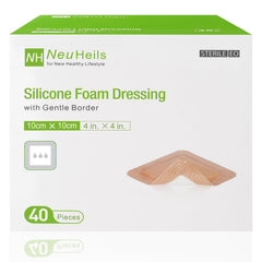 NeuHeils silicone foam dressing 4x4 box, ready for use with gentle border
