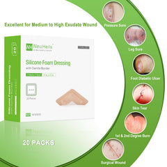 NeuHeils dressing with gentle border close-up showing minimized trauma during changes.