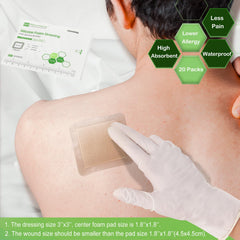 NeuHeils silicone foam dressing edge detail on skin demonstrates repositionable fit.