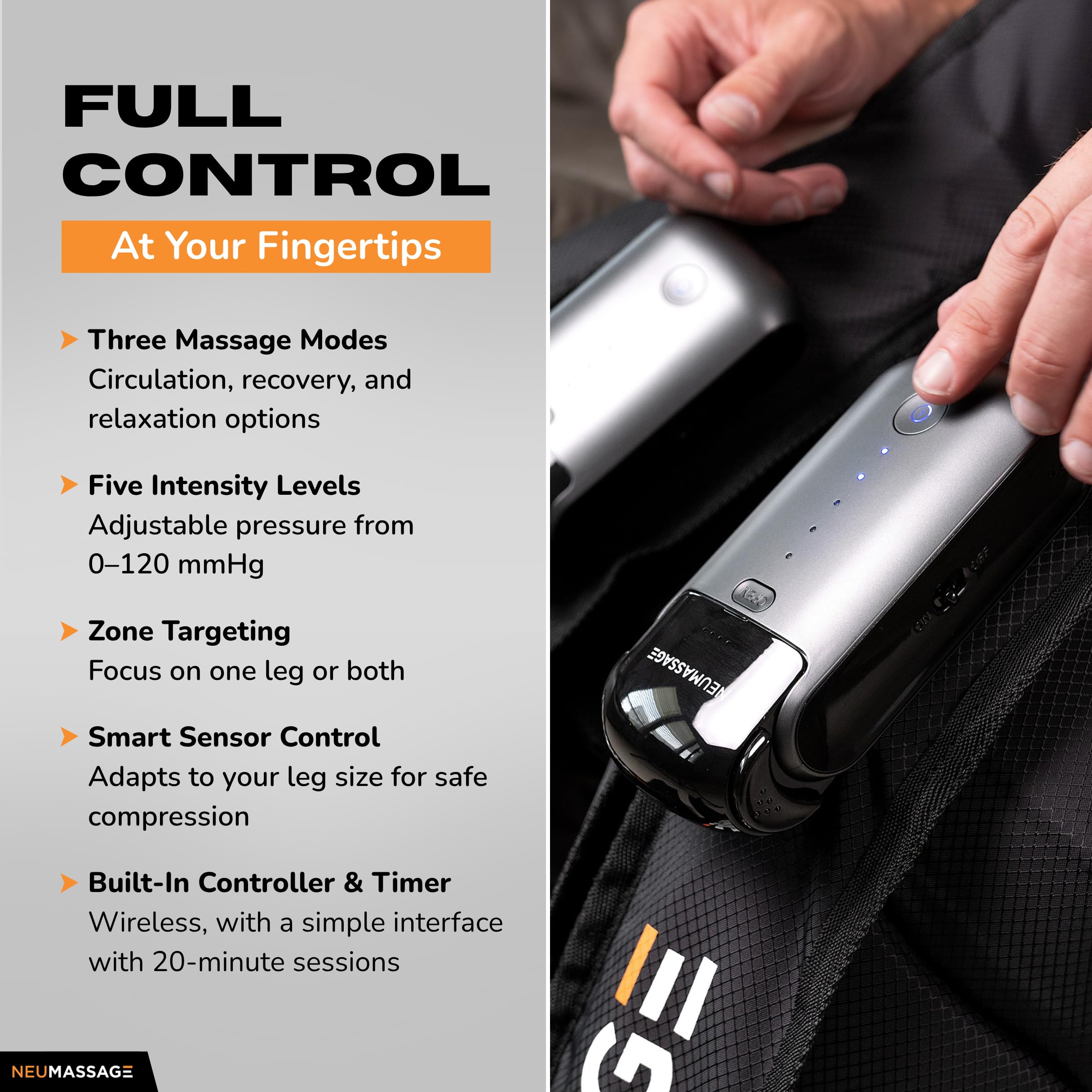 NEUMASSAGE 5-zone adjustable settings for personalized leg massage