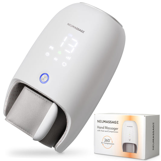 NEUMASSAGE hand massager with touchscreen for customizable at-home relief.