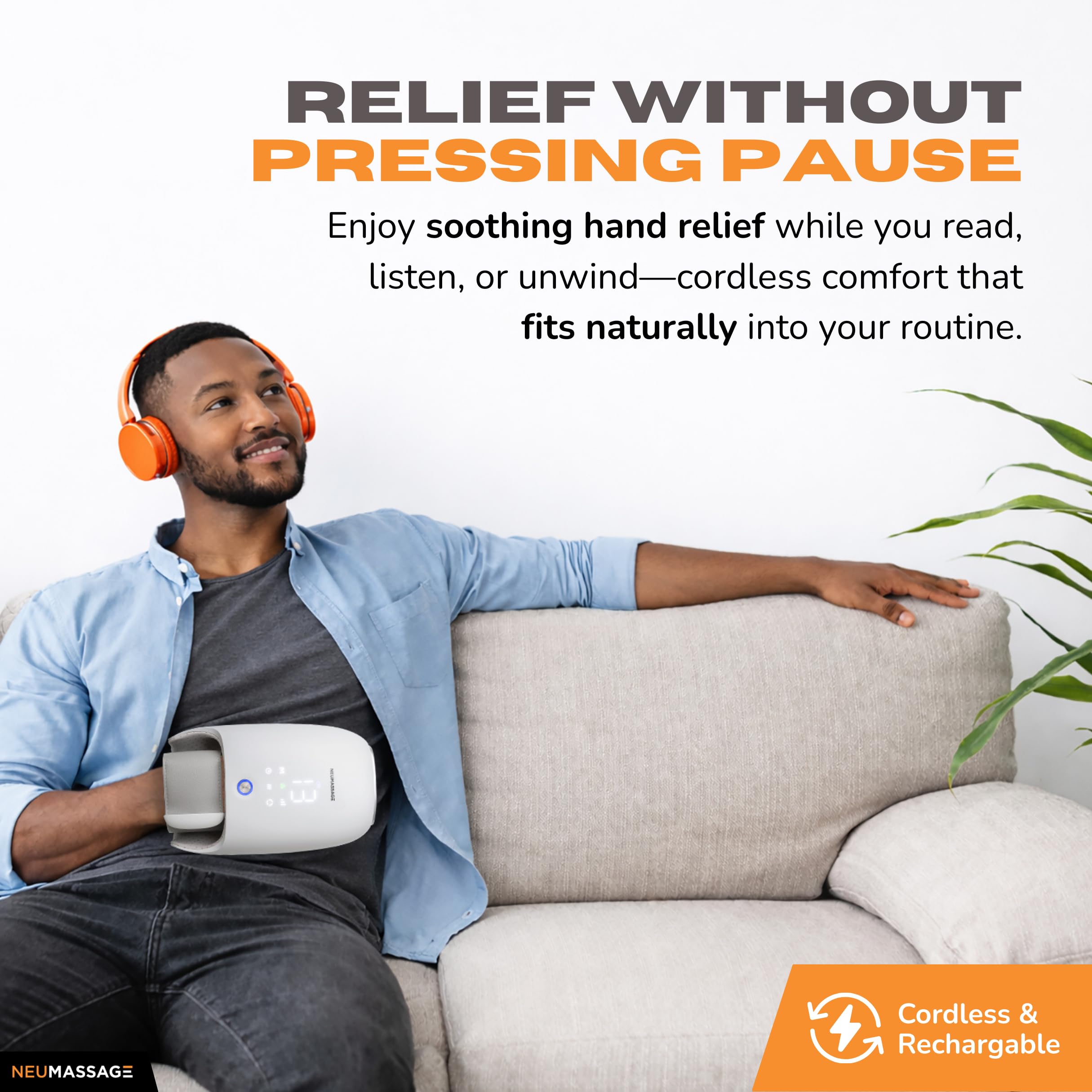 NEUMASSAGE palm rollers provide precise air compression for fingers and palms.