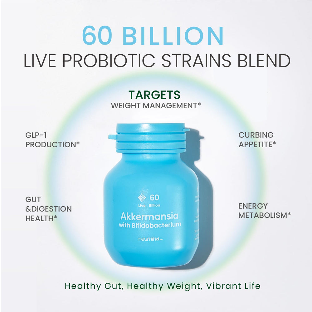 NEUMINA Akkermansia Muciniphila capsule close-up emphasizing GLP-1 support potential