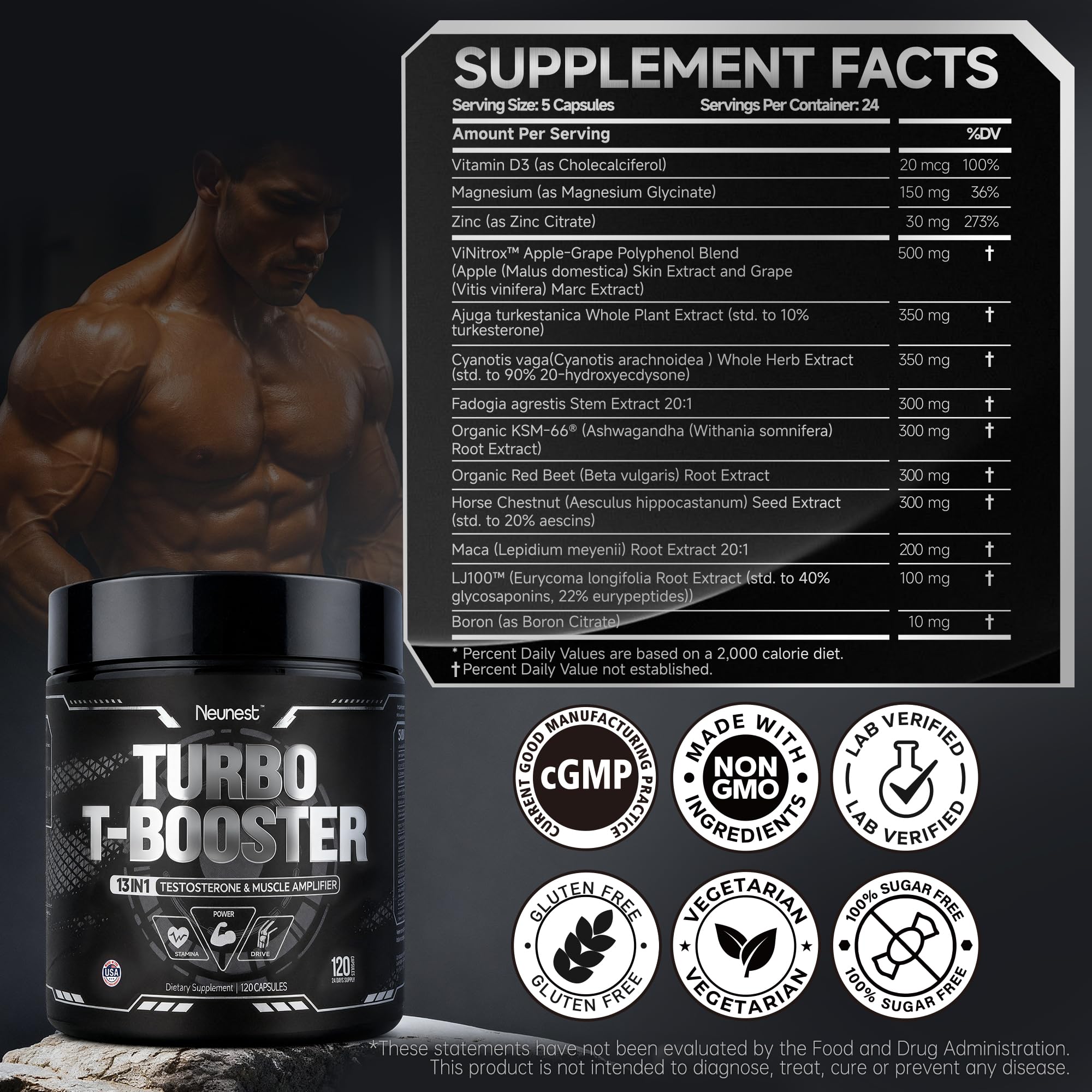 NEUNEST Turbo label close-up highlighting non-GMO and vegan formula