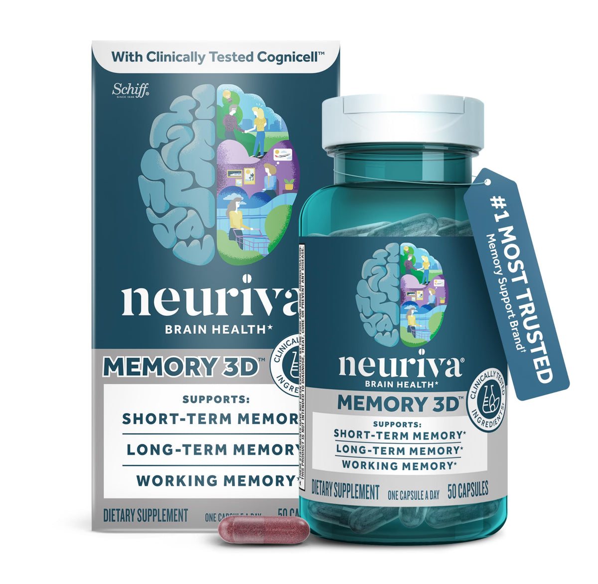 Neuriva Memory 3D bottle front promoting focus and memory.
