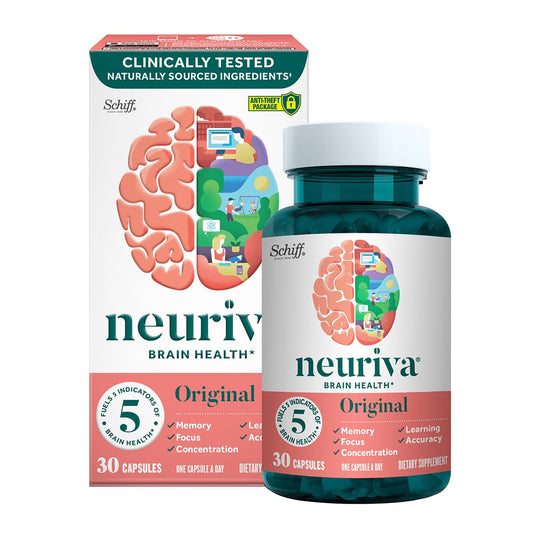Neuriva Original bottle side view highlighting decaffeinated capsules for everyday focus