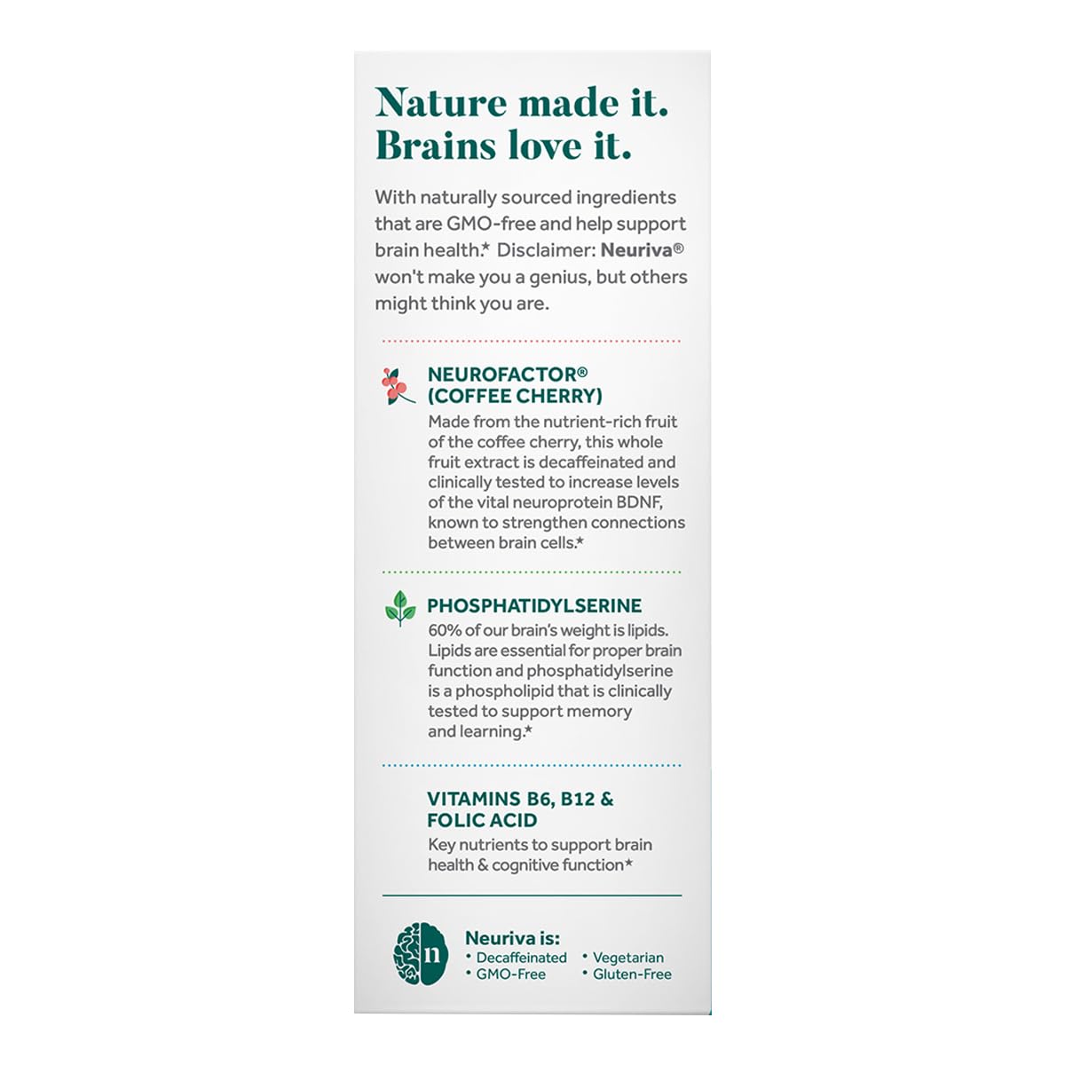 Neuriva Plus vitamin B6 and B12 panel close-up.