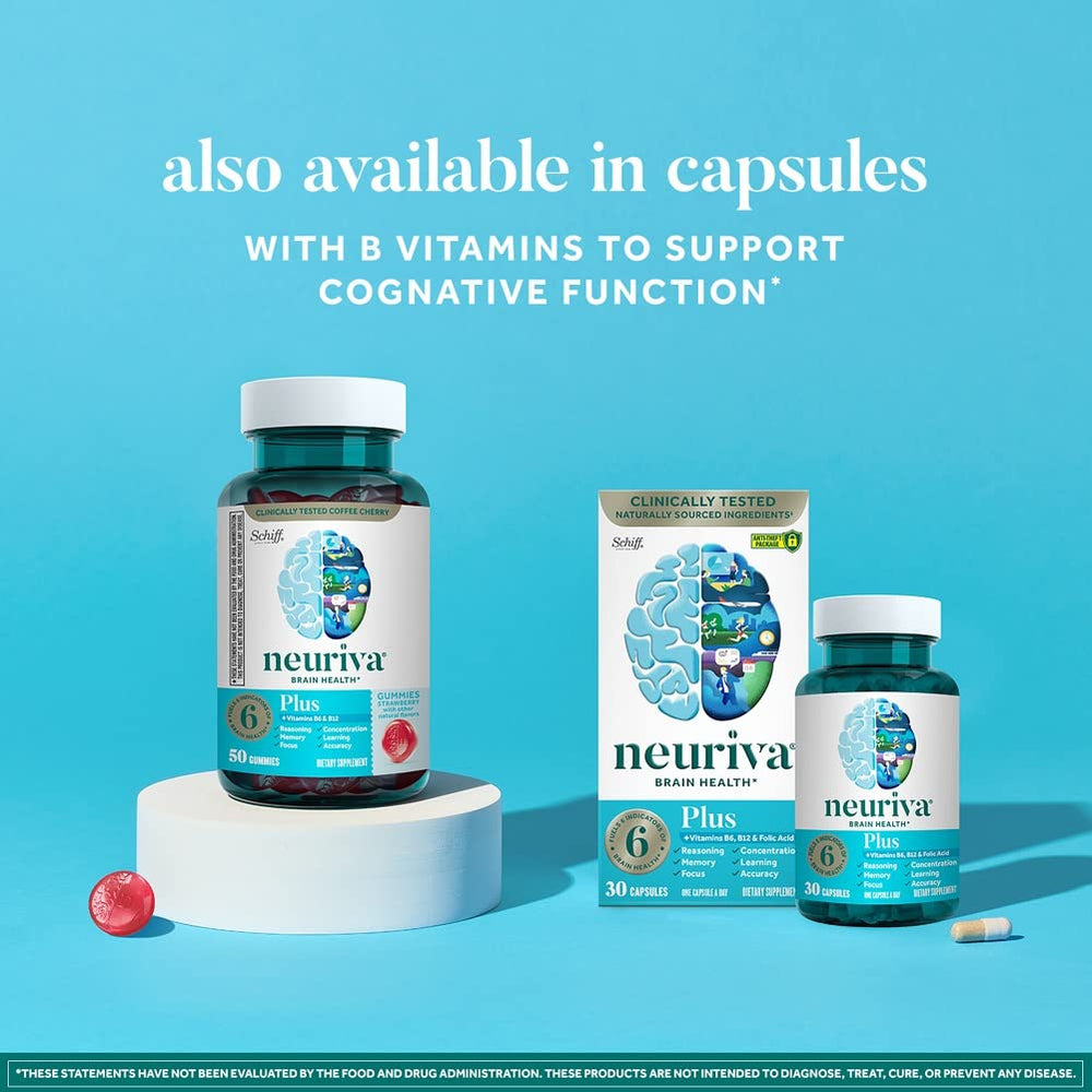 Close-up of NEURIVA Plus strawberry gummies texture.