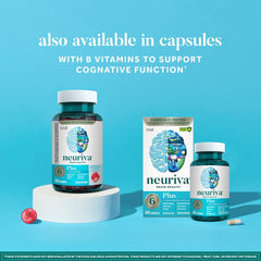 Close-up of NEURIVA Plus strawberry gummies texture.