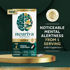 NEURIVA Ultra capsules close-up highlighting small, easy-to-swallow memory pills.