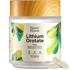 Neuro Bloom Lithium Ootate 10mg bottle promotes daily calm and focus