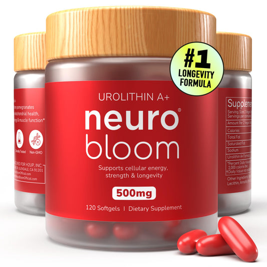 Neuro Bloom Urolithin A bottle demonstrates convenient energy support for daily use.