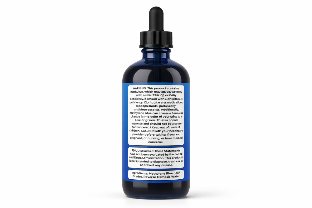 Neuro Blue bottle label highlighting USP grade tincture for focused energy