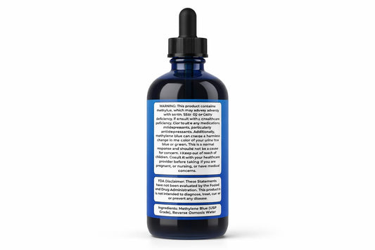 Neuro Blue bottle label highlighting USP grade tincture for focused energy