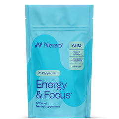 Neuro Energy and Focus Gum box front shows peppermint flavor for quick, clean energy.