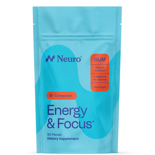 Neuro energy and focus gum cinnamon tub for clean, on-the-go energy.